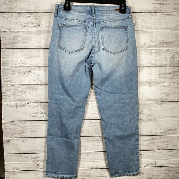 Pilcro and the Letterpress Anthro Hyphen Cropped Patch Distressed Jeans SZ 26 - Picture 4 of 9